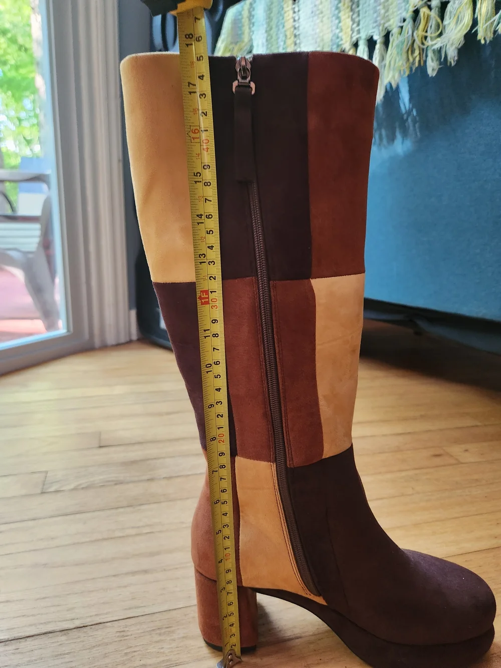 Patchwork Brown Vegan Suede Platform Knee Boots